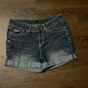 Denim shorts.